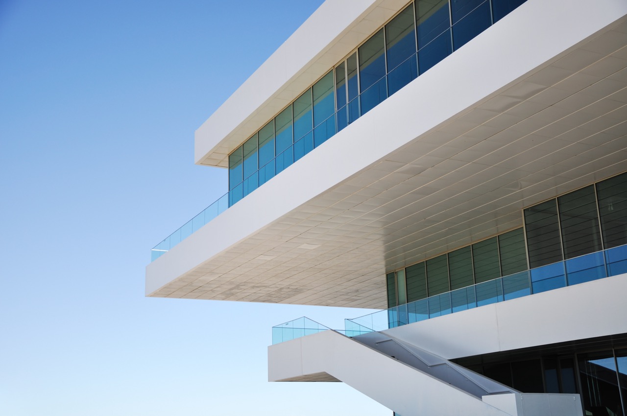 Detail of modern architecture building with copy space on the left