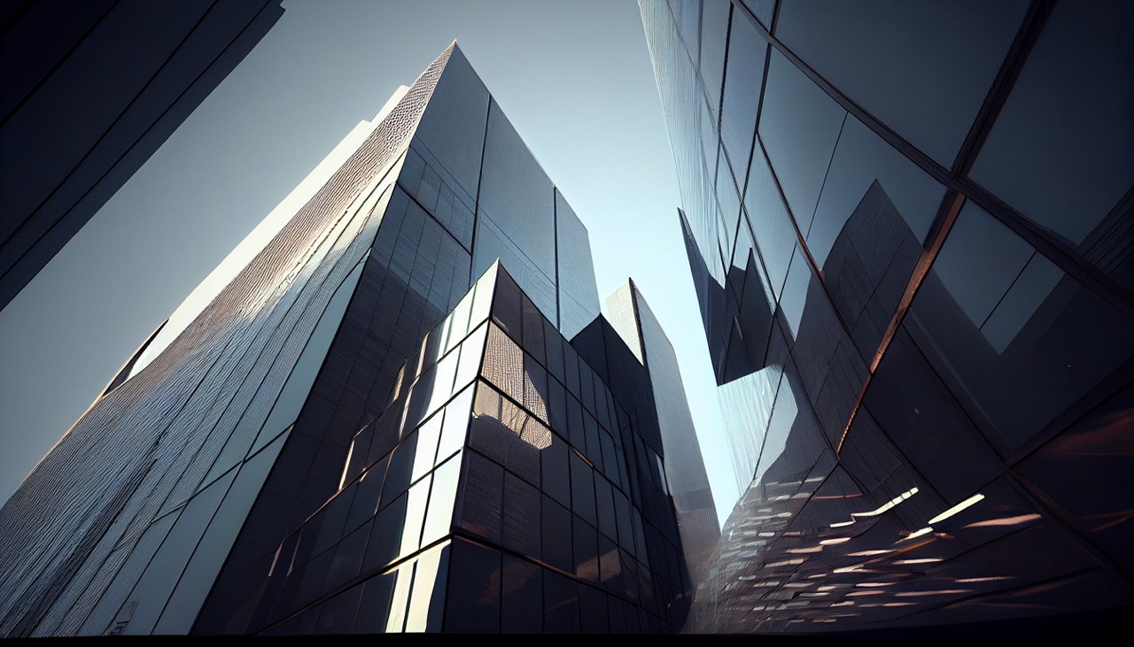 Reflective skyscrapers, business office buildings, view of the city Ai generated image